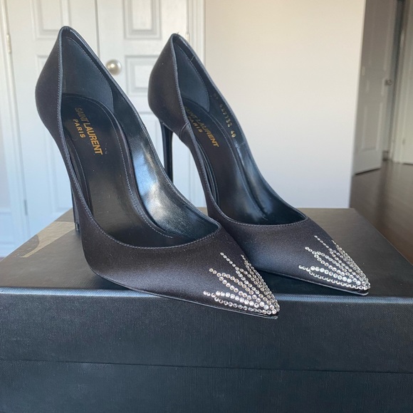*SOLD* Gorgeous never worn Saint Laurent Black Heels with Crystal Toe. - Picture 5 of 13